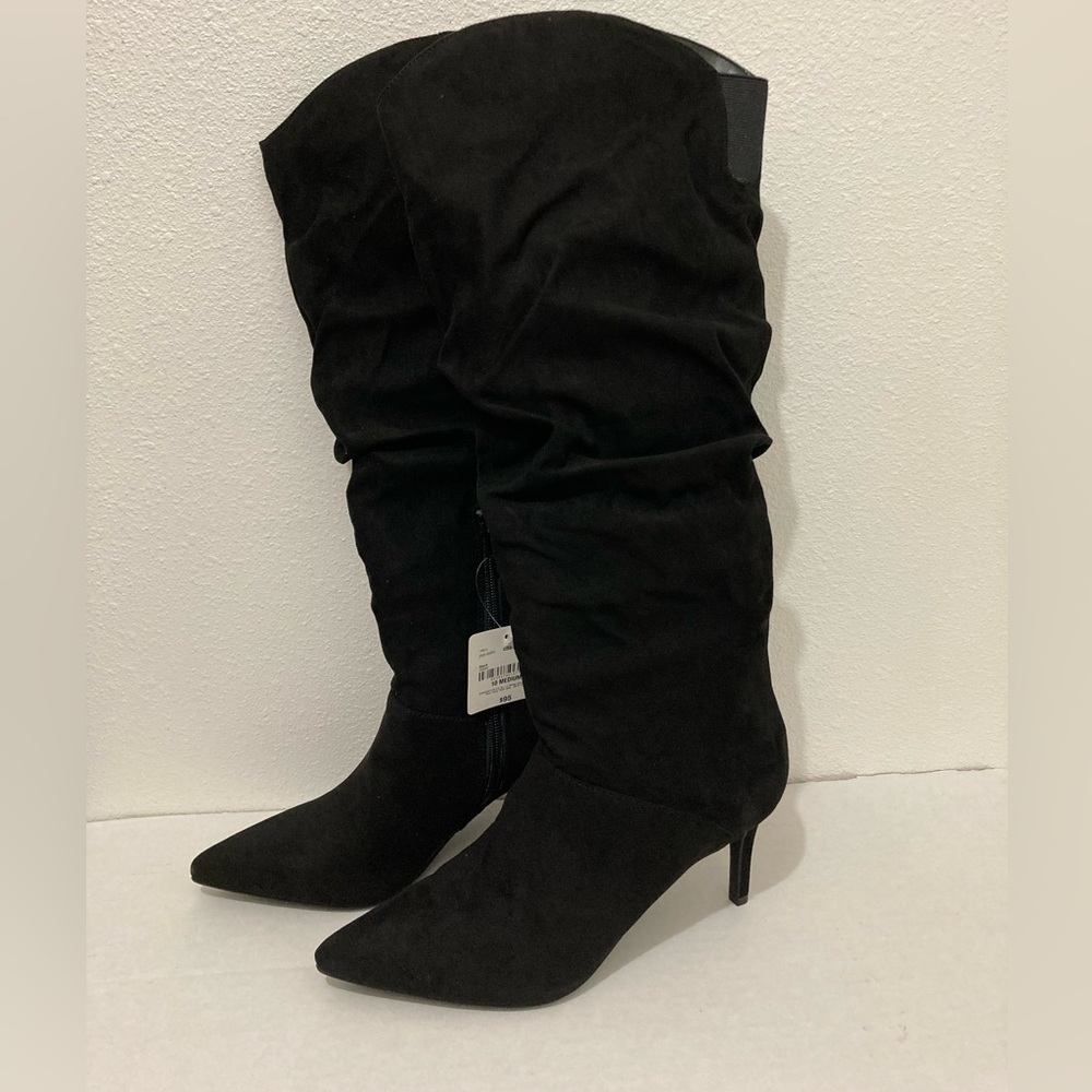 Worthington Black Faux Suede Knee Length Donley 3" Stiletto Heel Boots Size 10